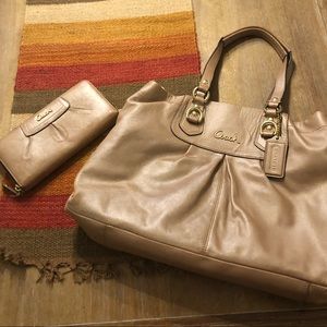 Coach leather handbag with matching wallet